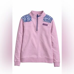 Vineyard Vines Girls Pink 1/4 Zip Pullover Size 10/12 Zebra Trim Preppy